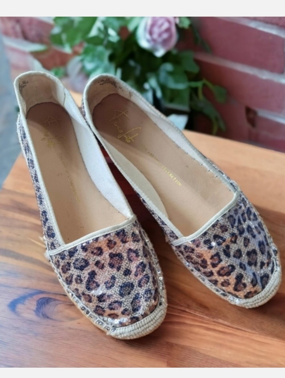 Franco Sarto Leopard Print Sequin Espadrille Flats Artists Collecton Size 8.5
